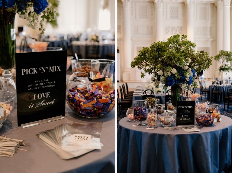 Pick 'n' mix candy table at a wedding