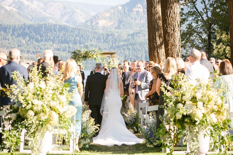 Backyard wedding ceremony overlooking the Columbia River Gorge