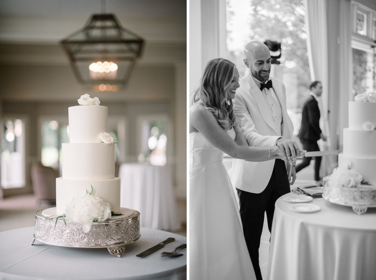 Bride and groom cutting their wedding cake at Waverly Country Club